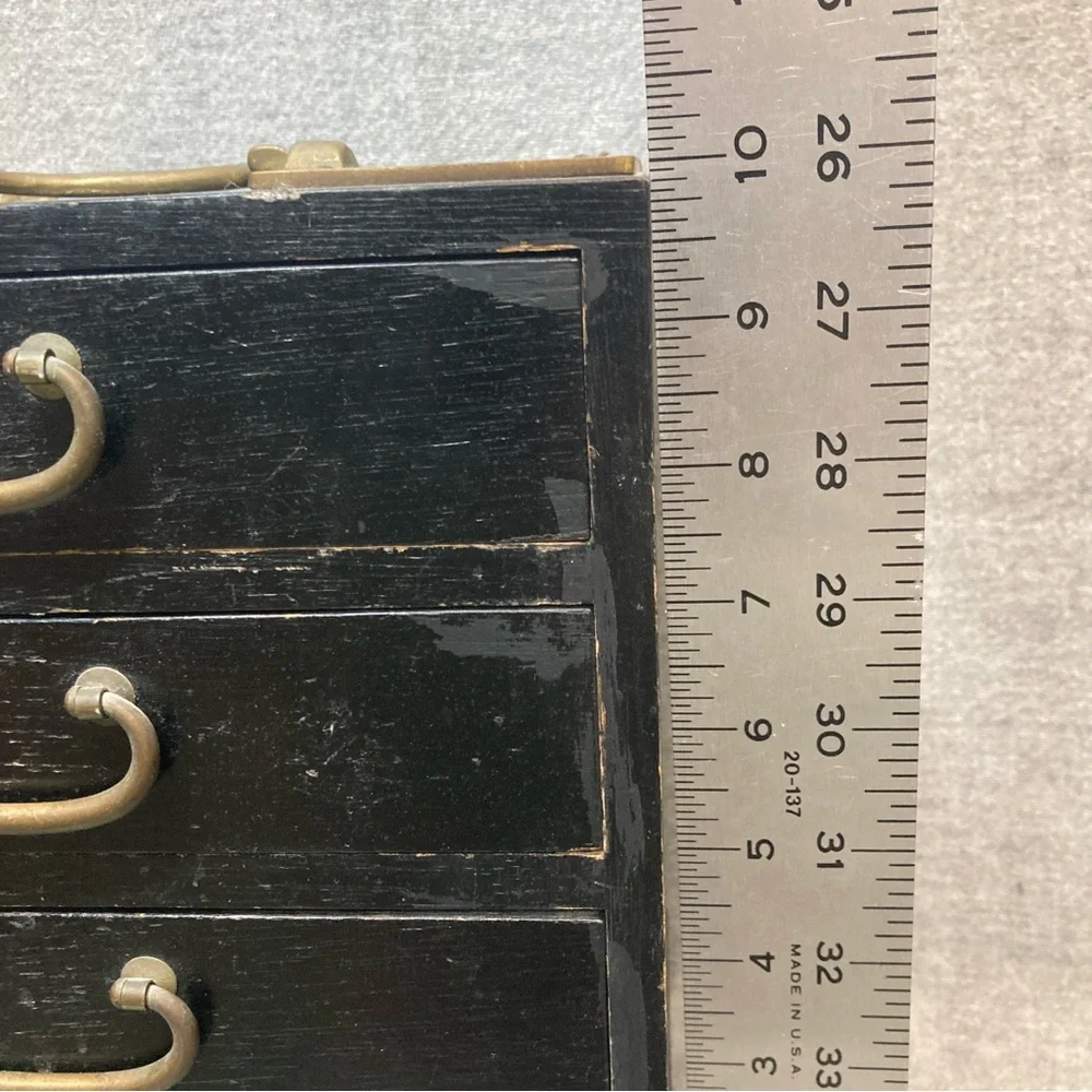 Vintage Japanese Tansu Jewelry Chest Box 4 Lined Drawers Antique Brass Hardware